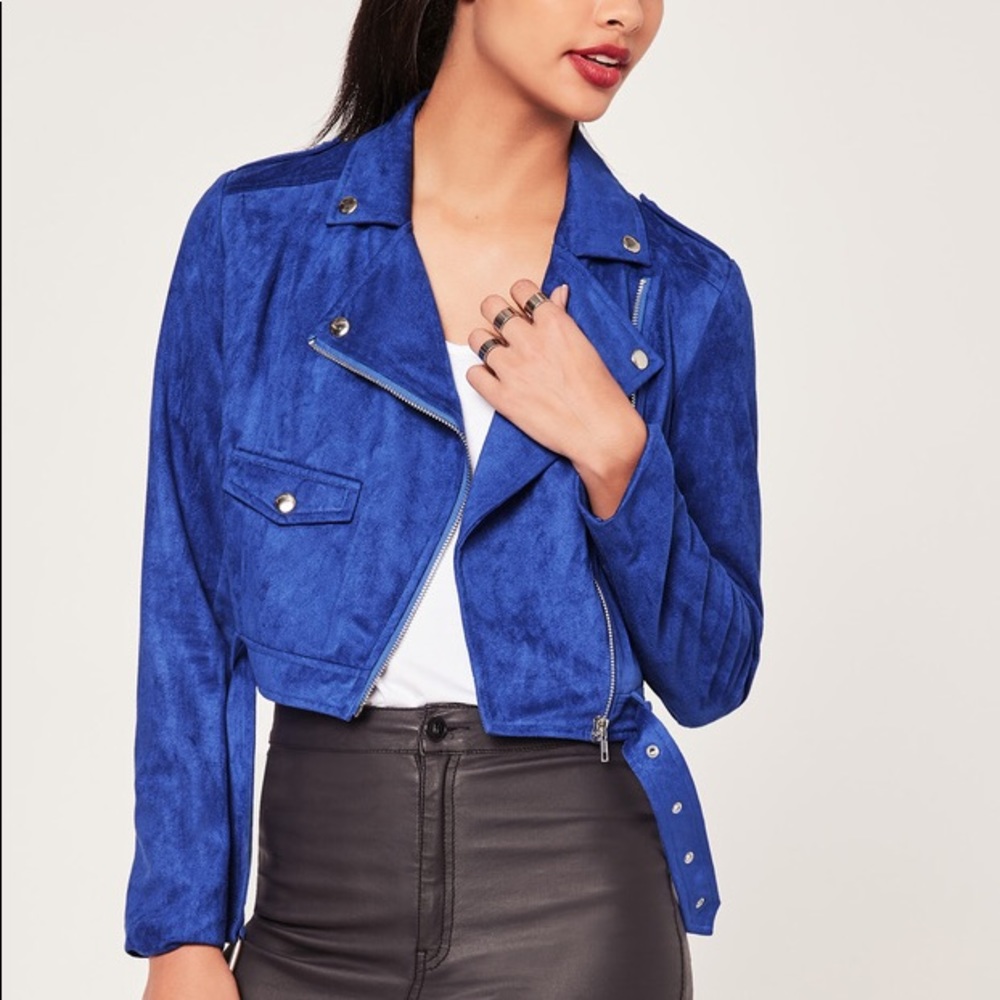 Blue faux suede biker jacket